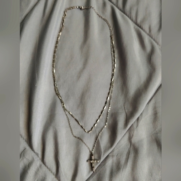 Jewelry - Silver Cross Pendant 2 Layer Necklace